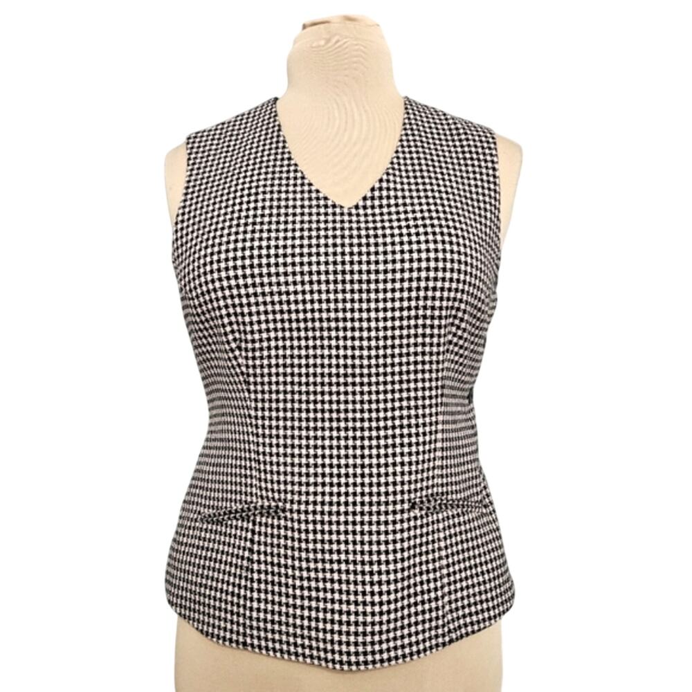 New Anne Klein II Houndstooth 100% Wool Side Button Vest Black White Size 6